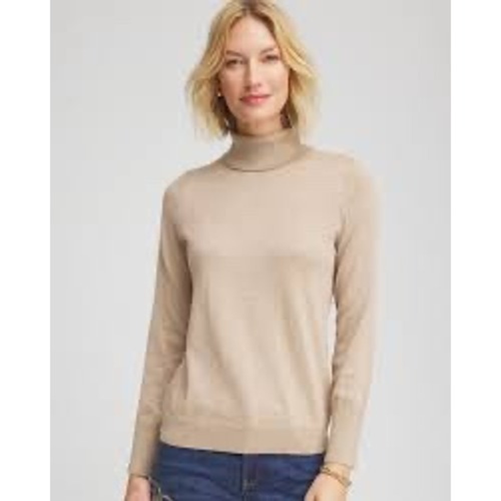 Chicos Metallic Turtleneck Pullover Sweater Gold threads Size XL(3)‎ Holidays